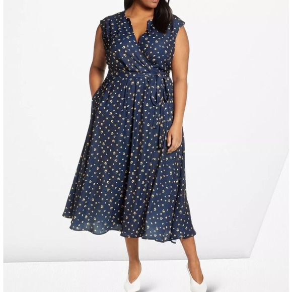 Eloquii Dresses & Skirts - Jason Wu x Eloquii Poppy Midi Wrap Dress Floral Notch Collar Pockets Size 18